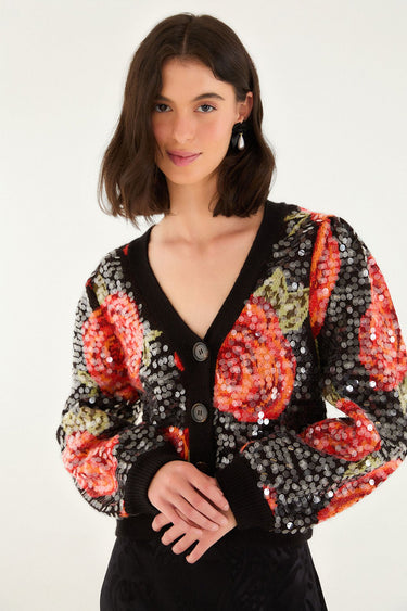 Latin Roses Sequin Kint Cardigan - Cedar & Lily Clothier