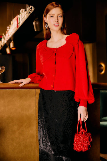 Red Heartful Knit Cardigan - Cedar & Lily Clothier