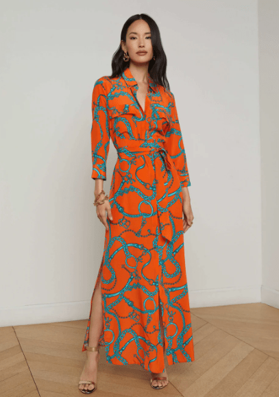 cameron silk shirt dress L'AGENCE Cameron Silk Shirt Dress In Regatta Blue/Ivory Large Paisley
