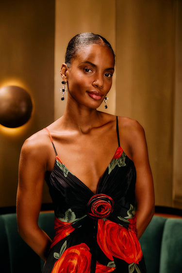 Latin Roses Black Flower Sleeveless Maxi Dress - Cedar & Lily Clothier