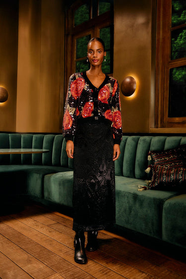 Latin Roses Sequin Kint Cardigan - Cedar & Lily Clothier