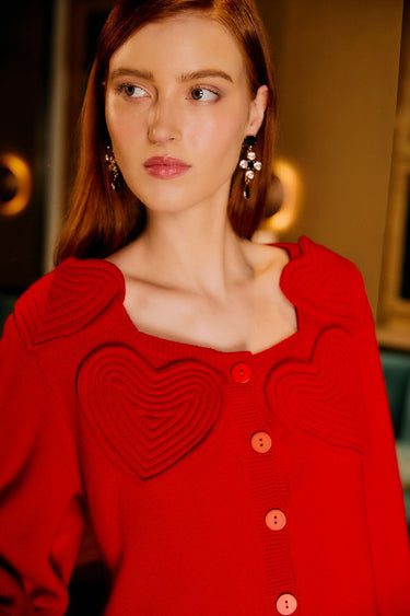 Red Heartful Knit Cardigan - Cedar & Lily Clothier